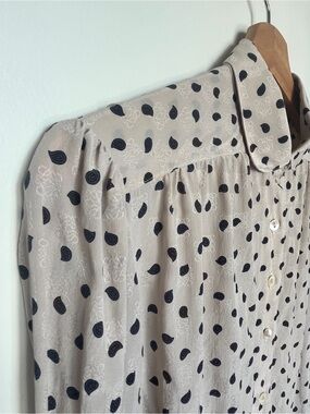 Vintage Loewe Beige Button-Down Silk Shirt with Teardrop Print and shell buttons
